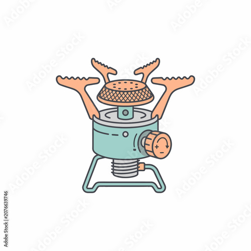 Hand-drawn portable camping stove illustration isolated on white background. Ideal for outdoor adventure, hiking, survival, camping equipment, and travel designs.
