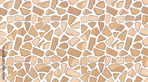 Seamless abstract stone mosaic pattern with brown irregular tiles on white background