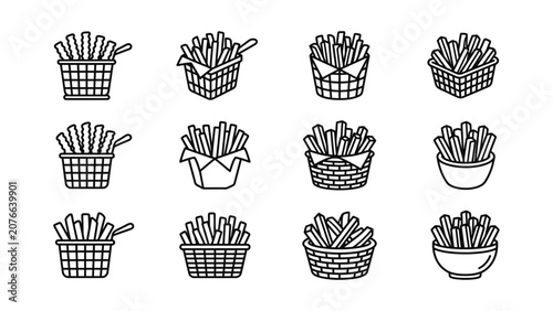 French Fries Icon Set Fast Food Vector Graphics