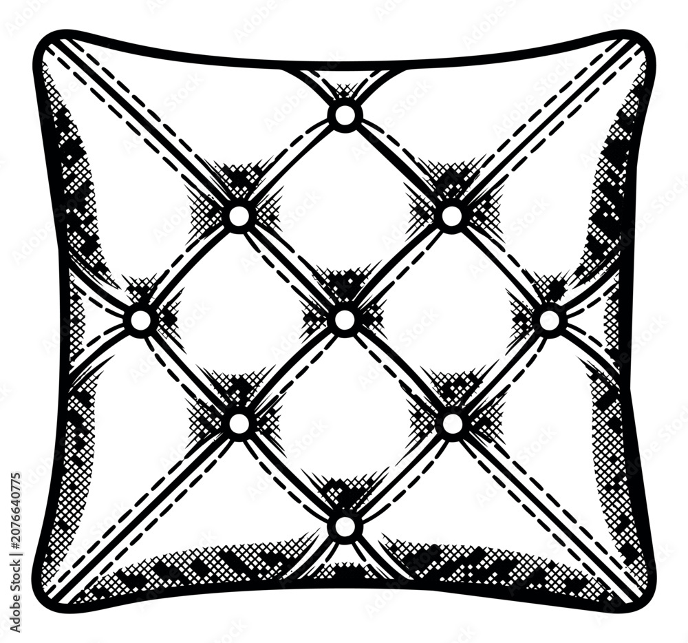 Fototapeta premium Engraving illustration of a tufted decorative pillow depicting button quilted upholstery pattern for home and interior design