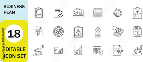 Tableau sur toile Business Plan line style icon set