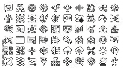 A collection of various technology and business icons is displayed.