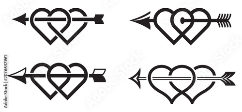 Intertwined Hearts with Arrows Vector Illustration
