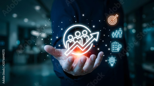 Business Growth Concept With Team and Rising Arrow Leadership Strategy and Success Visualization