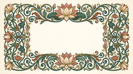 Ornate Lotus Flower Decorative Border Frame - Vintage Floral Ornament
