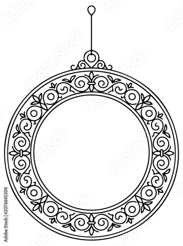 Ornate round vintage frame with decorative swirls and patterns, ready for custom text or image.