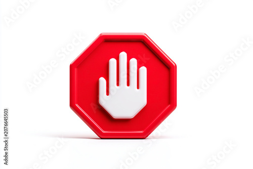 Red octagon stop sign with white hand symbol