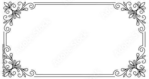 Konstfotografi Decorative floral border frame with elegant corner ornaments in classic line art