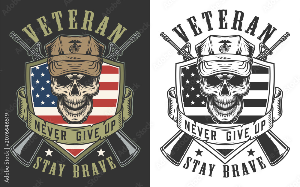 Fototapeta premium Veteran logo design with skull