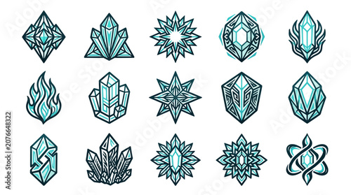 Billede på lærred Blue crystal icons for fantasy game assets.