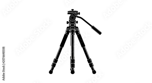 Minimal black silhouette icon, simple flat vector, bold black shape, no, no shading camera tripod icon, professional photography equipment for stable shooting on a, flat icon style