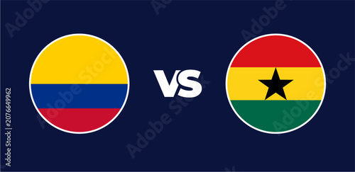 Tablou pe pânză Colombia vs Ghana national flags in circle format, circular flag icons, vector i