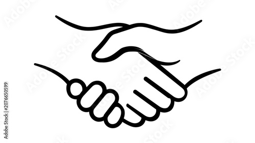 Clean flat vector line icon showing a handshake for teamwork, ethical cooperation, mutual support, and agreement concepts in web or mobile layouts.