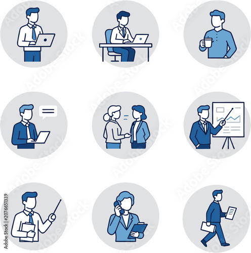 Professional Team Collaboration and Workplace Productivity Flat Vector Illustration Set