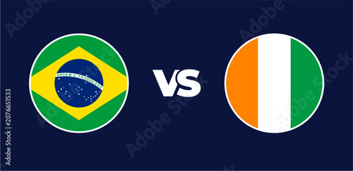 Canvas Print Brazil vs Ivory Coast national flags in circle format, circular flag icons, vect