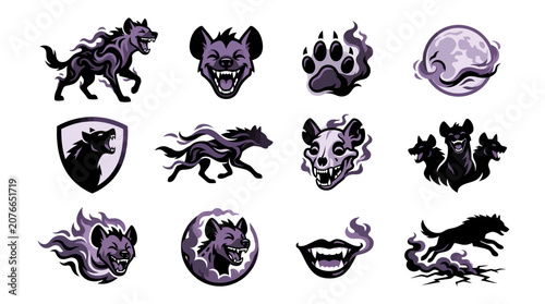 Foto Hyena skulls and flaming animal spirit logo collection.