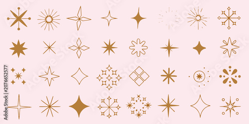 Bild auf Leinwand Collection Of Golden Starbursts And Sparkles Vector Illustration
