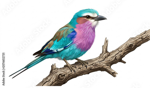 Photography Realistic Lilac Breasted Roller Bird Perched in Sunlight Vector Illustration