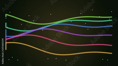 Abstract colorful glowing wave lines animation on dark background