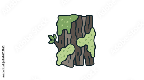 Mossy Tree Trunk Icon, Forest Element, Nature Illustration, Organic Design