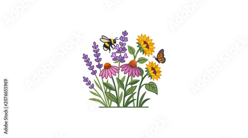 Vibrant Summer Garden Bouquet: Bee, Butterfly, Sunflower, Echinacea, Lavender