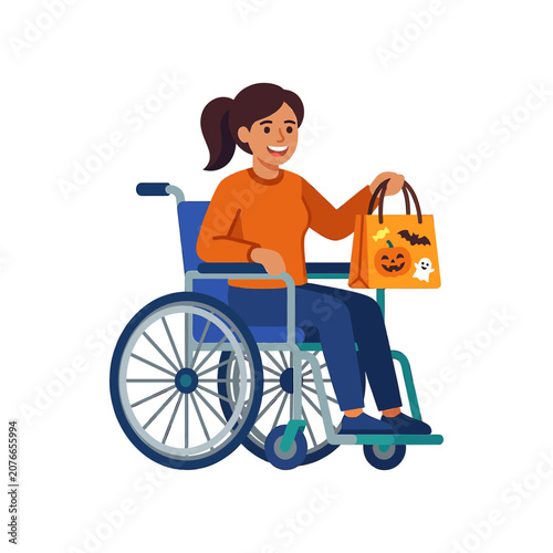 The Image Shows A Young Woman In A Wheelchair She Is Wearing An Orange