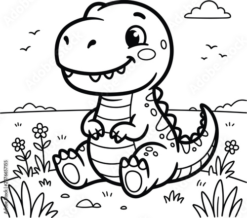 Cute Baby Dinosaur Holding Flower Coloring Page