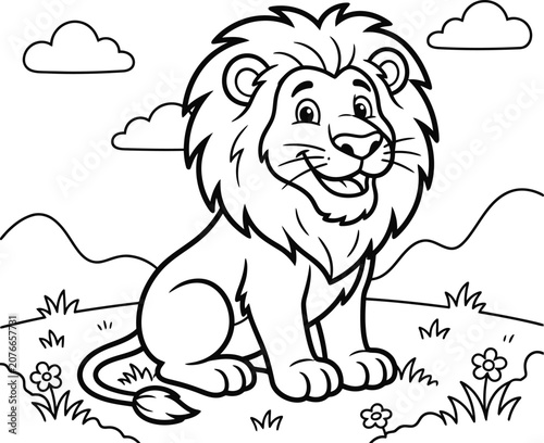 Cute Smiling Lion Coloring Page for Kids