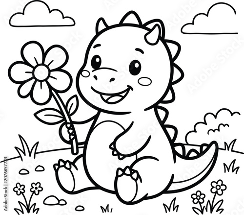 Cute Baby T Rex Dinosaur Coloring Page for Kids