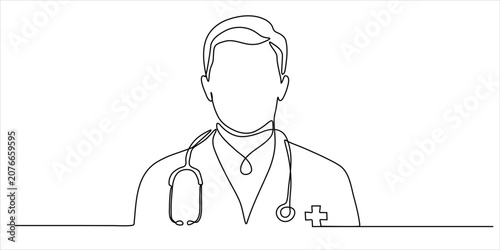 Quadro su tela Continuous One Line Drawing of Doctor with Stethoscope Medical Professional Mini