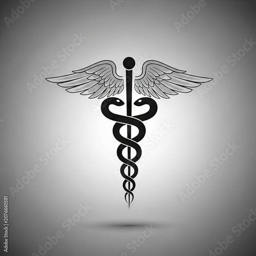 Black caduceus medical symbol on grey gradient