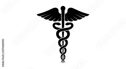 Black Caduceus medical symbol on white background.