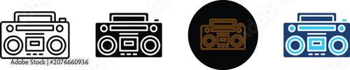 Obraz na płótnie Four distinct graphic design styles of retro boombox audio players