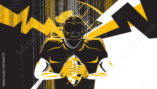 Vector illustration of American football player in action. Sport concept