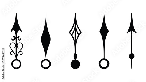 Konstfotografi Clock hands icon set, black analog vector elements isolated on transparent  back