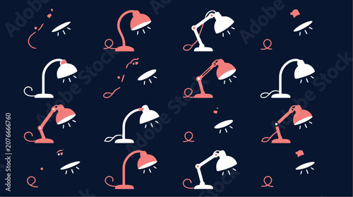 Collection of various desk lamps in red and white.