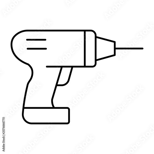 Minimalist line art power drill tool icon for home improvement