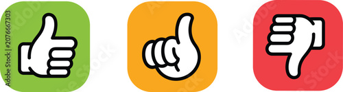 Vector icon set of thumbs up neutral and thumbs down hand gestures for customer feedback and evaluation