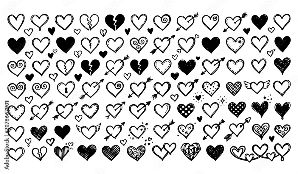 Fototapeta premium Hand Drawn Heart Doodle Vector Collection for Love and Romantic Designs
