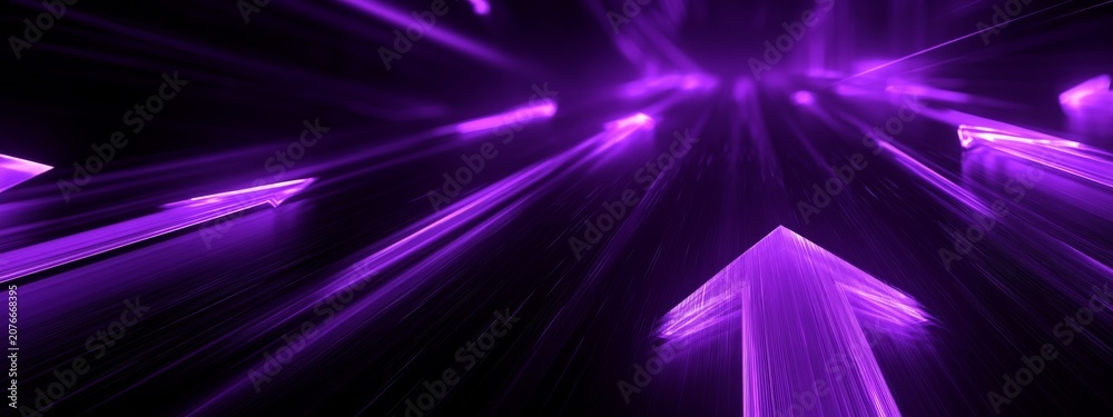 Obraz premium Dynamic Energy Arrows in Upward Motion on Dark Background with Vibrant Purple Light Effects
