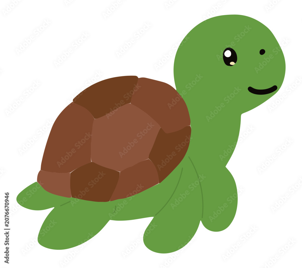 Fototapeta premium Kawaii turtle animal. vector illustration, Vector Clipart Design. Printable Download Pack.