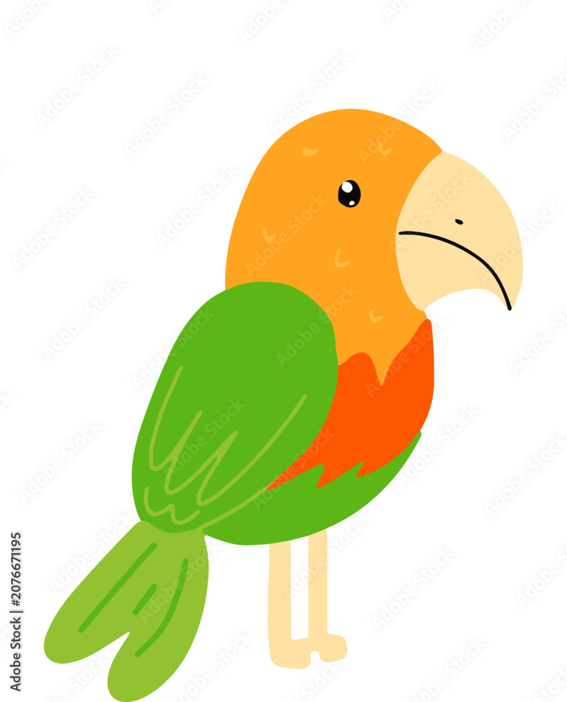 Fototapeta premium Cute Cartoon Bird Holding a Flower on a Bright Yellow Background Colorful Whimsical Illustration for Kids and Spring Themes