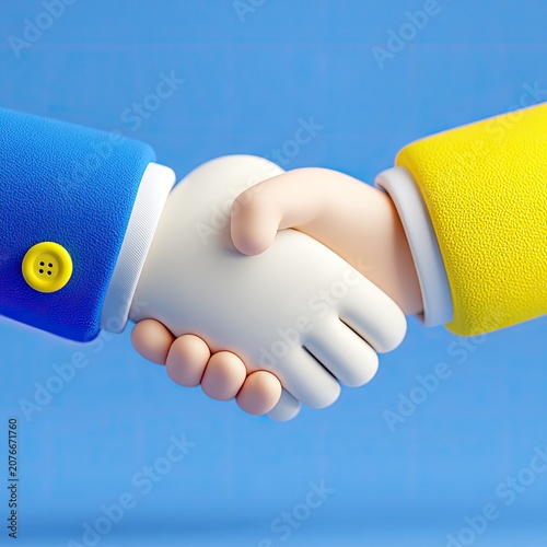 Cartoon Handshake Symbolizing Agreement and Partnership.