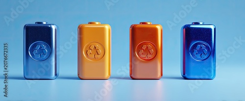 Four colorful 9-volt batteries lined up in a row on a blue background.