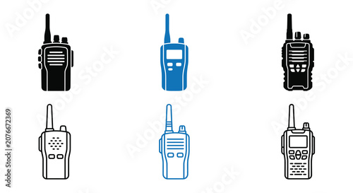 Obraz na plátně Walkie talkie Set Line Art And Solid Fill Silhouette
