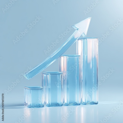 Glass Bar Chart with Upward Arrow Illustrating Growth and Success.