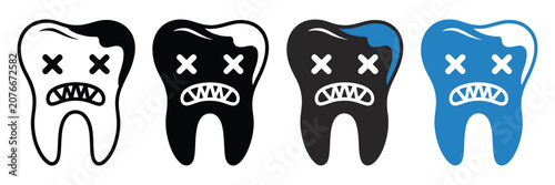 Photos Tooth decay icon set, cartoon vector illustration featuring broken teeth, dental