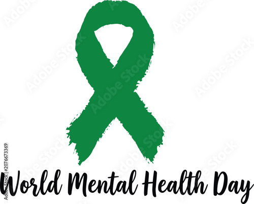 Green awareness ribbon symbol for mental health and wellness