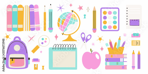 School Supplies Vector Illustration With Colorful Stationery And Educational Objects