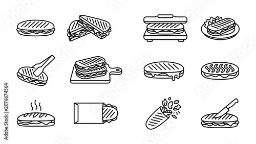 Sandwich Icon Set Line Art Food Vector Collection